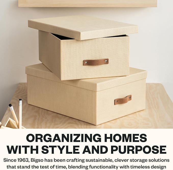 Bigso Box of Sweden Ulrika, Set of 2 - Large Storage Box (10.4 x 14.4 x 5.7in) and Small Storage Box (9.8 x 13.4 x 5.5in) - Decorative Storage Boxes with Lids - Memory Box for Keepsakes - Cream