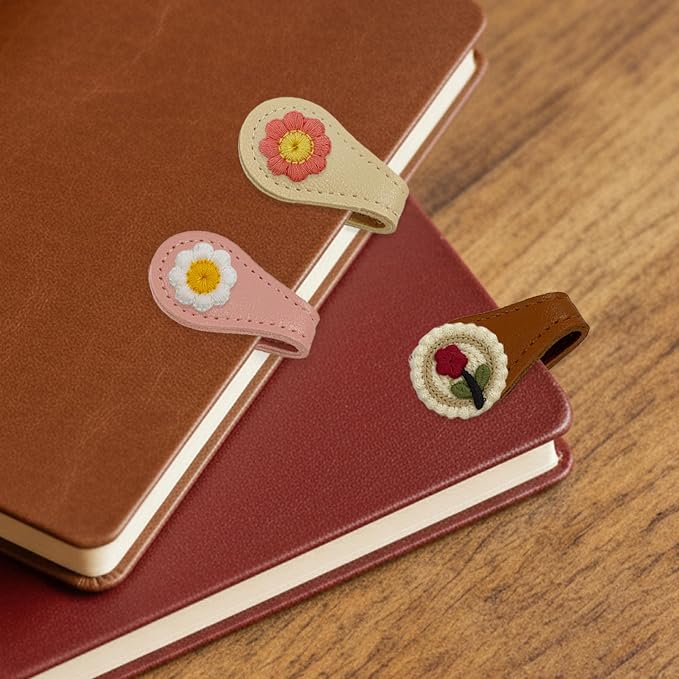 6Pcs Magnetic Leather Bookmark Set, Embroidery Magnetic Bookmarks Clips for Book Lovers Reading, Book Accessories(Mix)