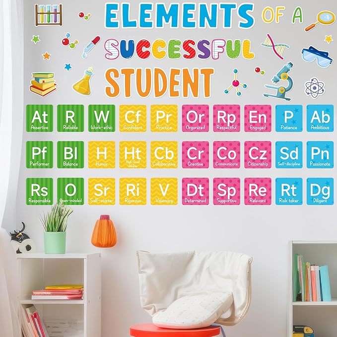Justforjoyful Science Bulletin Board Set Chemistry Periodic Table Poster Bulletin Board Border Set Scientist Lab Motivational Cutouts for Back to Chalkboard Wall Door Decor