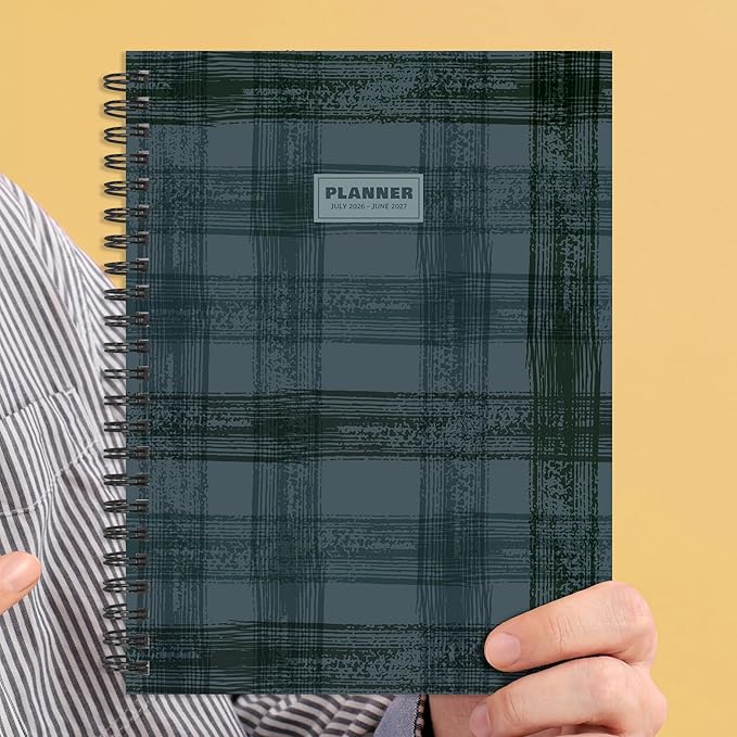 TF Publishing July 2026 - June 2027 Blue Flannel Medium Weekly Monthly Planner - 12 Month Academic Planner 2026-2027 with Durable Cover, Thick Uncoated Paper and Planning Stickers - 6.5 x 8 in
