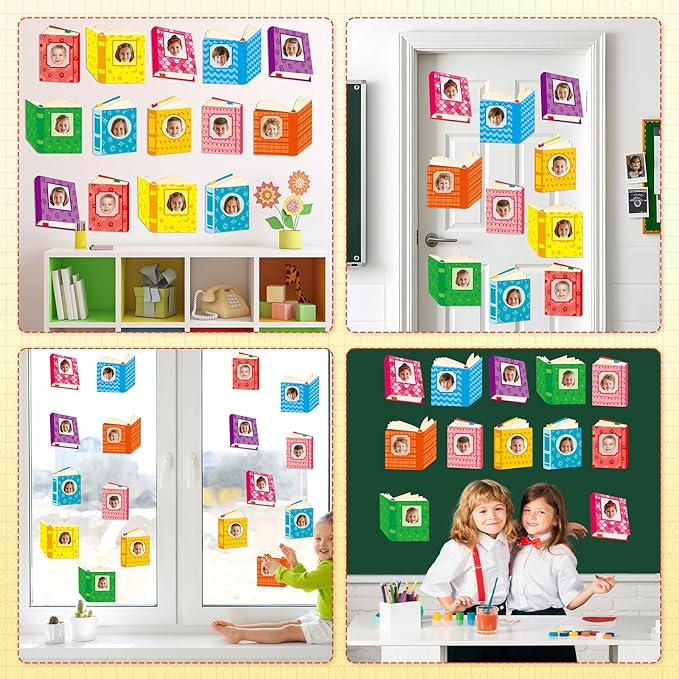 60pcs Book Theme DIY Cutouts Book Bulletin Board Decoration Set Colorful Reading Paper Cut-Outs Classroom Decor for Boy Girl Classroom DIY Photo Craft Kindergarten School Wall Door Supplies