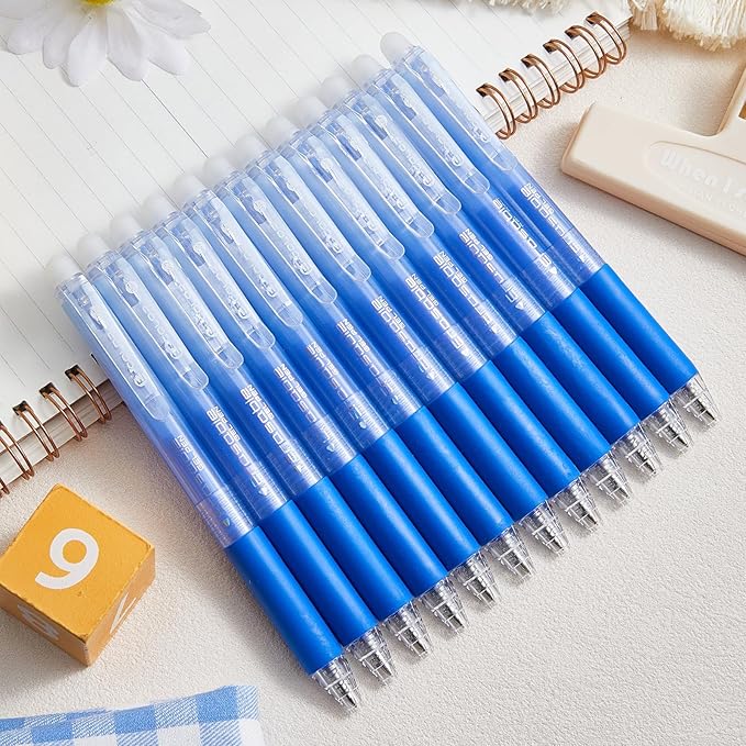 12Pcs Retractable Erasable Gel Pens Clicker,Fine Point 0.7mm Smooth Writing Pens,For Writing Journaling Taking Notes School Office Home. (12Blue)