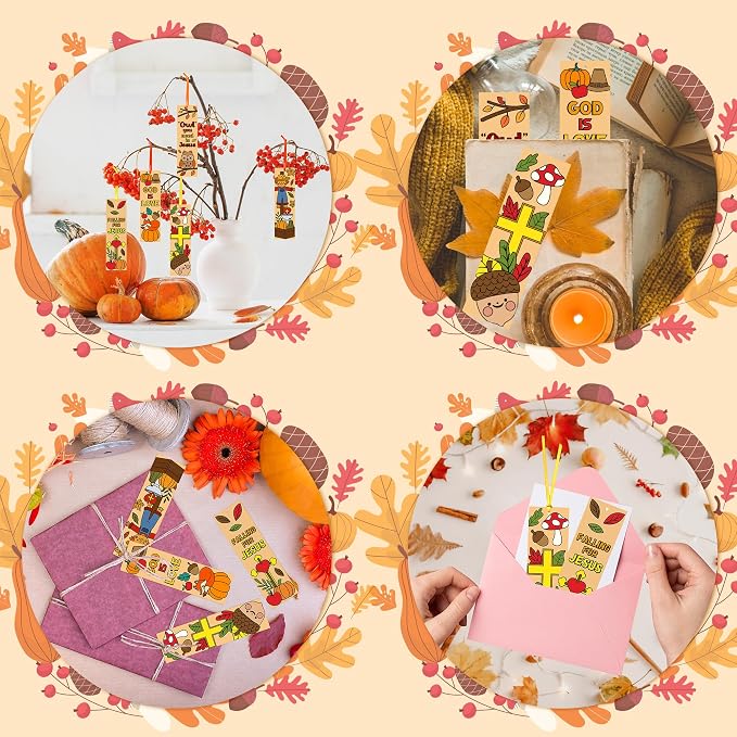 75Pcs Fall Color Your Own Bookmarks for Kids Religious Theme DIY Coloring Blank Bookmark Christian Classroom Art Craft Supplies for Teachers Students Gift Party Sunday School Reward Goodie Fillers