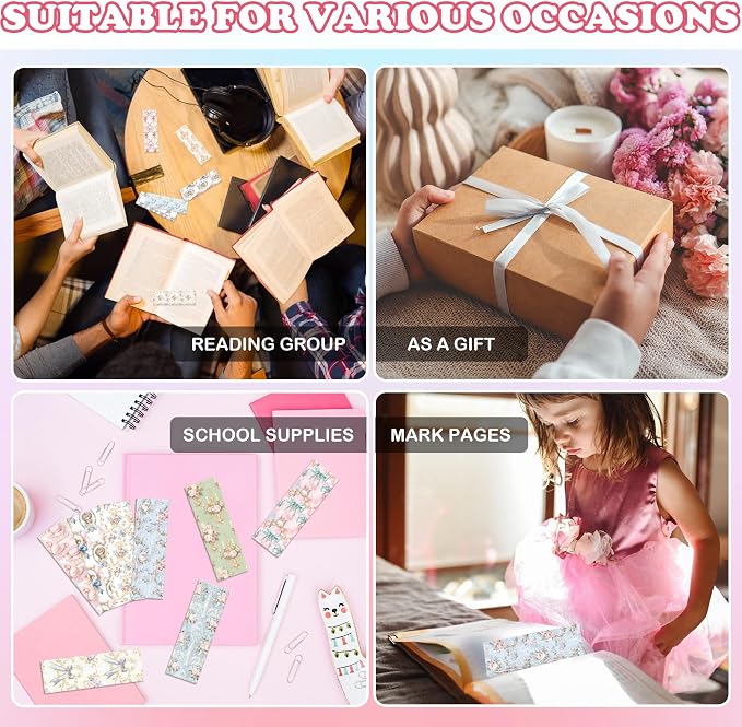 Coquette Aesthetic Bookmarks Gifts, 100 Pcs Vintage Paper Book Marks, Double-Sided Matte Laminated Floral & Bow Designs, Cute Reading Accessories for Women and Book Lovers