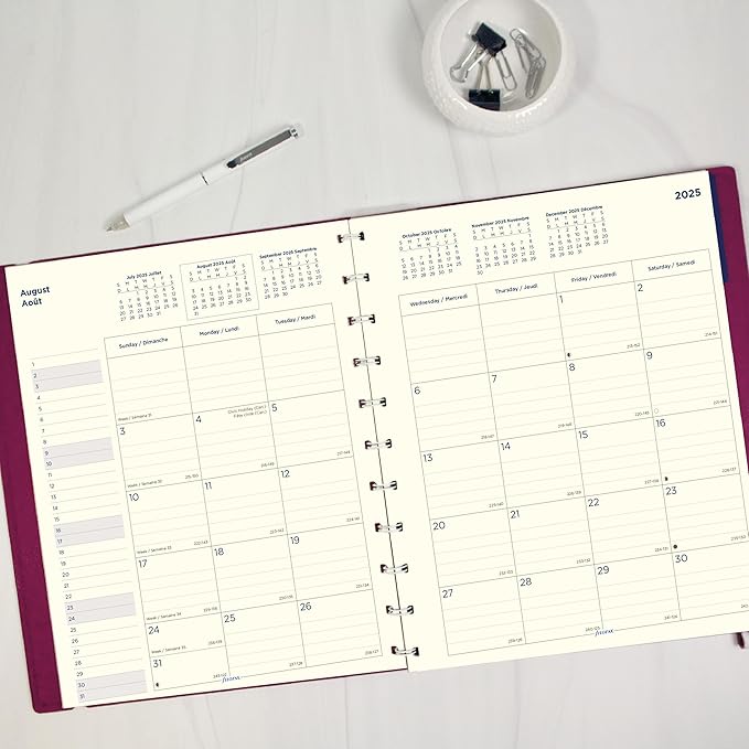 Filofax® 2026 Monthly Planner, 17 Months, August 2025 to December 2026, Twin-Wire Binding, Bilingual, 10.875" x 8.5", Fuchsia (C1811003-26)