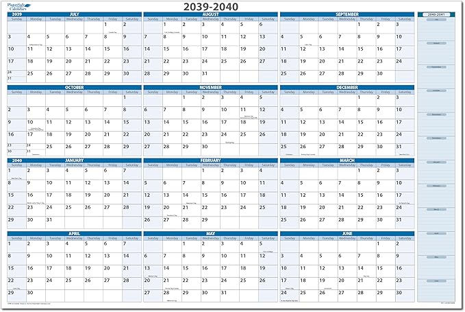 2039-2040 Fiscal Horizontal Premium Dry-Erasable Wall Calendar July to June 32" x 48" Marker and Eraser included