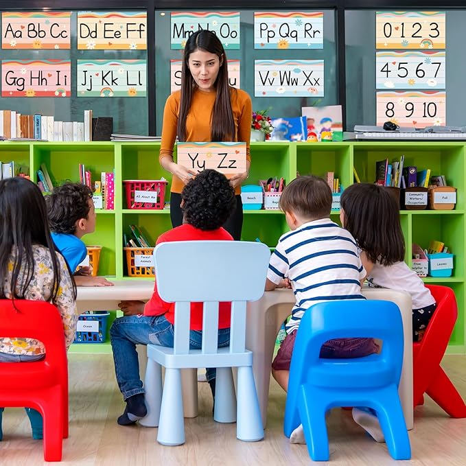 12 Pieces Alphabet Bulletin Board Strips Set Retro Alphabet Line ABC Alphabet Banner & Number Border Posters for Kindergarten Preschool Classroom Playroom Bedroom (Retro)