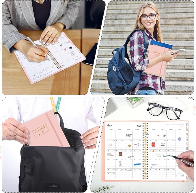2026-2027 Planner, Weekly and Monthly Planner, July 2026-June 2027, Calendar Planner A5 (6.1" x 8.4") with Tabs, Inner Pocket for Home School Office Supplies, Pink