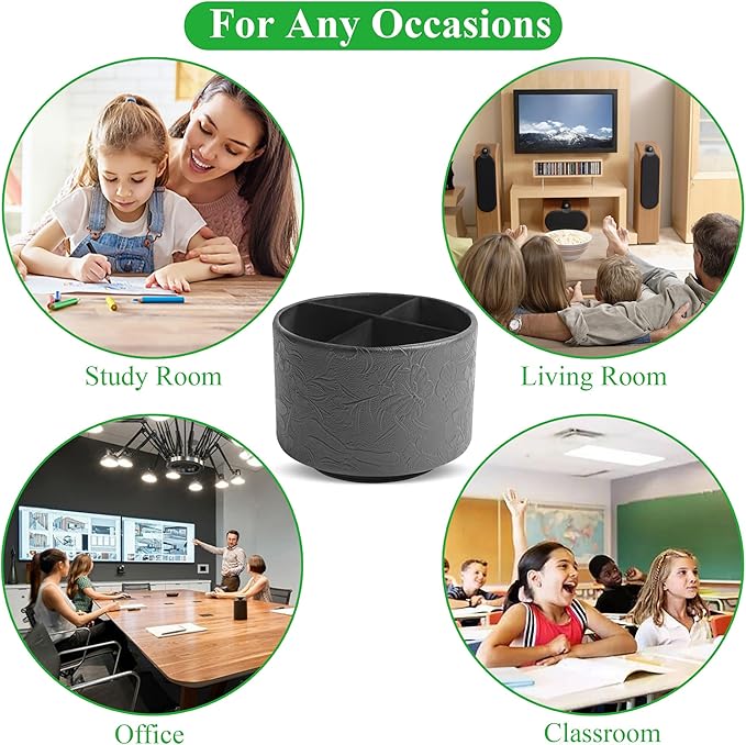 Round Leather Art Supply Organizer,Remote Control Holder,360-degree Rotating Pen Organizer with 4 Compartments(1-Butterfly Black)