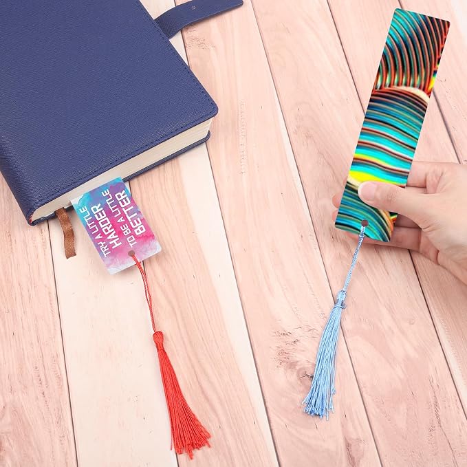 100 Pcs Sublimation Bookmark Blank, Paper DIY Bookmarks with Hole and Colorful Tassels for Crafts,Personalized Tassels Blank Bookmarks