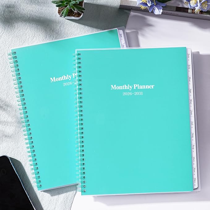 2026-2031 Monthly Planner/Calendar - Jul 2026 - Jun 2031, 5 Year Monthly Planner 2026-2031 with Tabs & Celebrity Quotes, 9" x 11", Famous Quote, Two-Side Pocket, Suitable for Long-Term Planning, Green