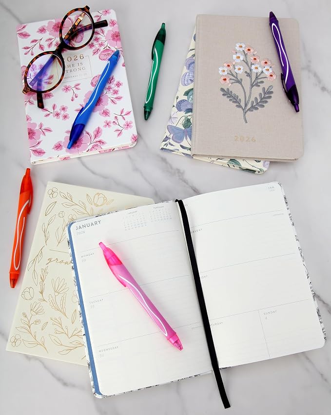 WORLD TRAVELER 2026 Planner - 6x8 Inch Weekly and Monthly Calendar Planner Agenda Book with Bookmark & Ribbon for School and Office, Size 6X8, Multi Textured Garden