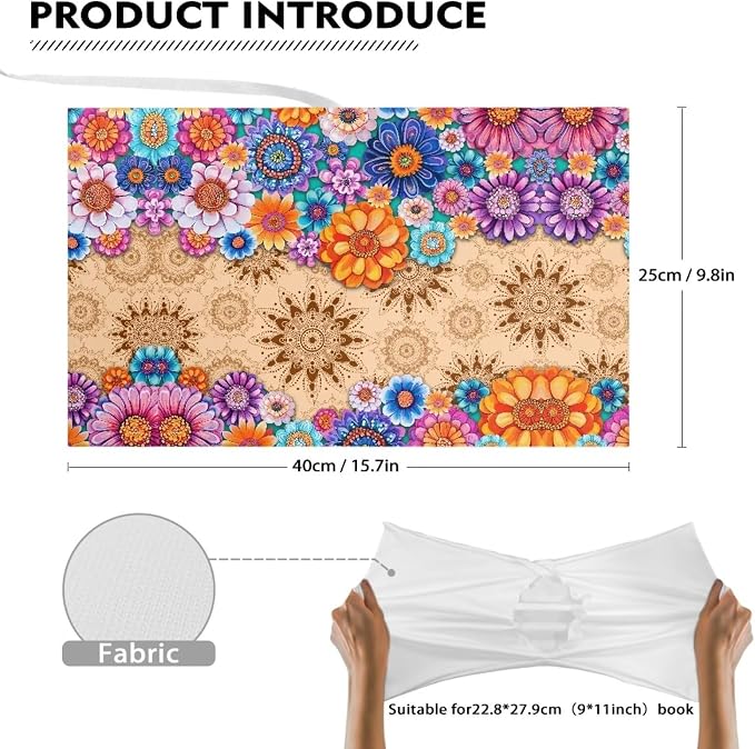Dreaweet Boho Mandala Lotus Book Cover Stretchable Jumbo Books Covers Sox Protector Hardcover Textbooks Sleeve Schoolbook Case for Women Teen Girls