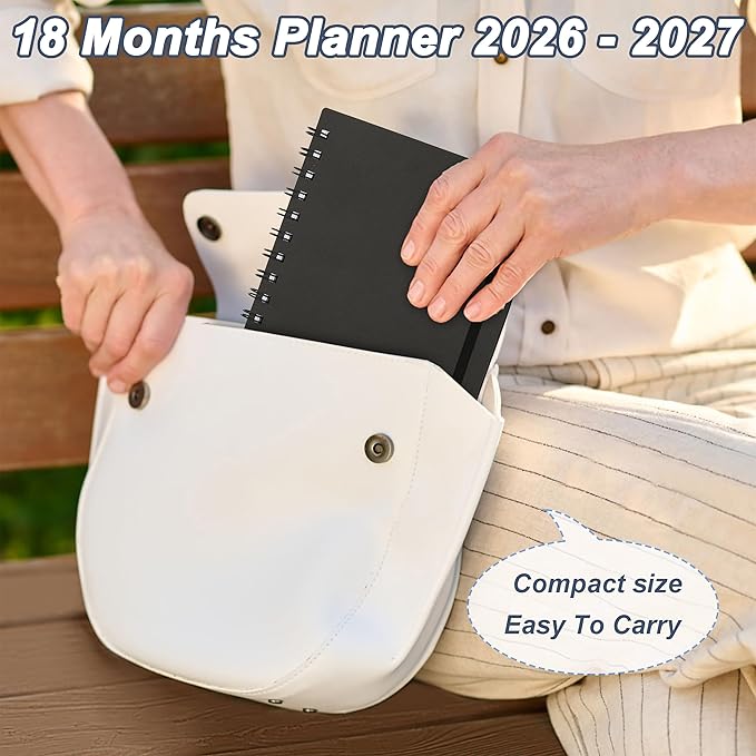 2026-2027 Daily Planner, Weekly & Monthly Planner from Jan 2026-Jun 2027, 18 Month Academic Calendar with Tabs Stickers, A5 Size, Black