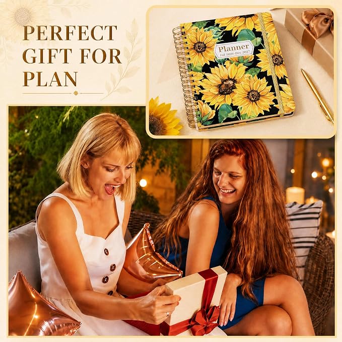 CAGIE Planner 2026-2027 18 Month July 2026-Dec 2027 Weekly and Monthly Calendar Planners Yearly Daily Hardcover 26-27 Planner for Women with Stickers Tabs Spiral Bound Agenda, Sunflower, 8.3"x9.1