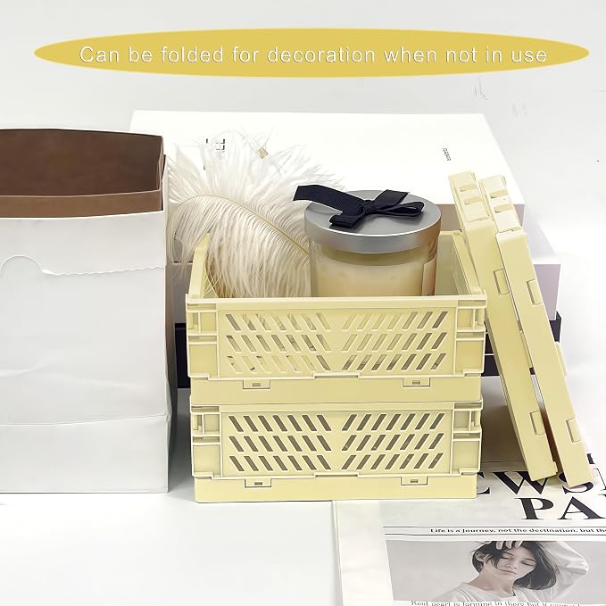 6 Pack Mini Foldable Small Plastic Baskets for Organizing and Storage,Collapsible Storage Crates,Mini Bins for Home Kitchen Bedroom Bathroom Office (Yellow, Small 6x4x2.2)