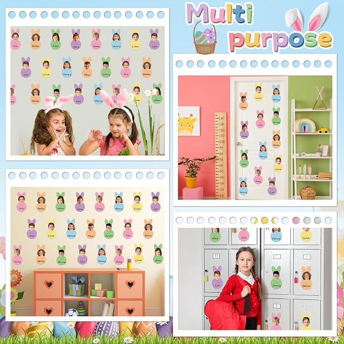 60Pcs Easter Bunny Paper Cutouts Bulletin Board Decorations Colorful Rabbit DIY Photo Picture Crafts Cutouts Happy Easter Bunny Classroom Supplies for Kids School Chalkboard Home Birthday Wall Decor