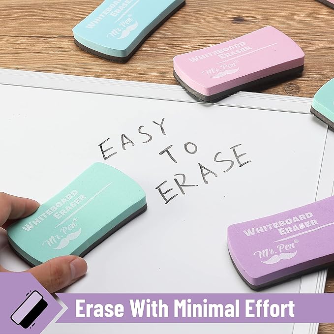 Mr. Pen- Magnetic Dry Erase Erasers, 4" x 2", 8 Pack, Assorted Colors, Magnetic Whiteboard Dry Erase Erasers Bulk for Kids, Teachers, Students and Classroom Supplies