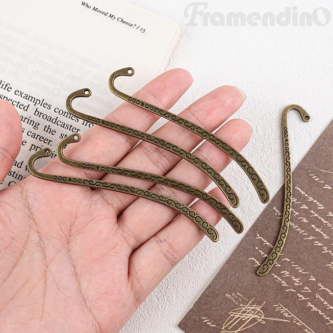 Framendino, 20 Pieces Alloy Bookmark Hook Retro Metal Tibetan DIY Bookmarks for Reading Enthusiasts (Bronze)