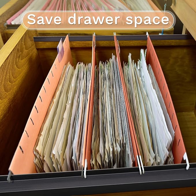 Tenare 4 Pieces Hanging File Rails PVC Black File Rails Hanging System Keeping Your Folders Neat and Organized(1/2 Inch Drawer Sides 15.8 Inch Long)