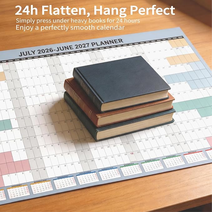 24x36 Inch Academic Wall Calendar 2026-2027 - Folded Large Yearly Wall Planner July-june, Boho12-Month Paper Calendar with Large Blocks for School, Office, Teachers & Home