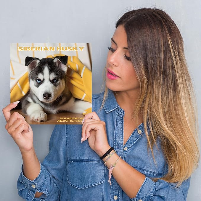 2025-2026 Wall Calendar,Siberian Husky Wall Calendar, 12" x 24" Open,Family Planner Calendar Organizer with Husky Images, for Dogs Lovers