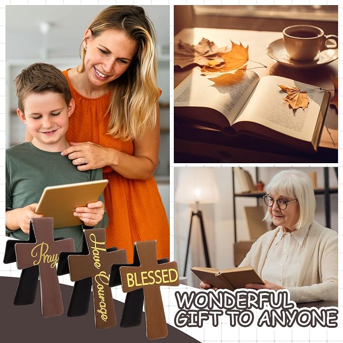 Outus 48 Pieces Magnetic Bookmarks Cross Christian Magnetic Page Markers Religious Bible Verses Bookmarks for Mother's Day Women Student School Reading Gifts Church Bible Study Group (Brown Style)