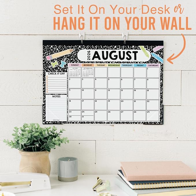 Hadley Designs Large Teacher Desk Calendar 2026-2027 - Desktop Calendar 2026, 18-Month Desk Calendars for Home, Office & Classroom, Cute Classroom Must Haves, Teacher Appreciation Gifts