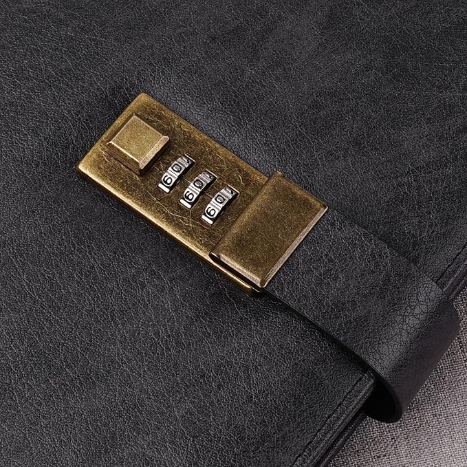 WEMATE Diary with Lock, A5 PU Leather Journal with Lock 240 Pages, Vintage Locks Journal Password Notebook with Pen, Locks Diary Planner Organizer for Men and Women, 8.6x5.8in Black