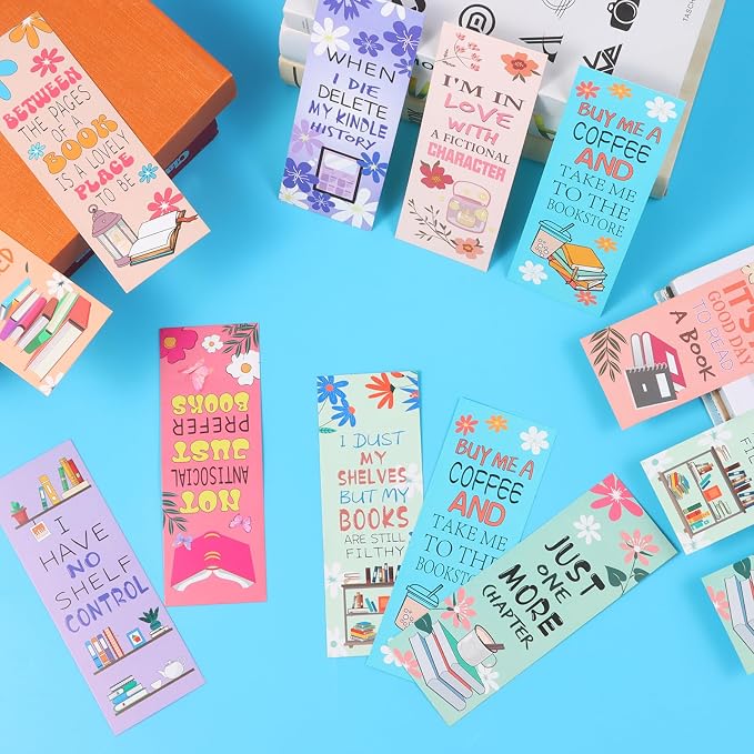 LiYiQ 100 Pcs Book Lovers Bookmarks Double-Sided Bookmark Page Markers Book Markers Set Reading Bookmarks Gift for Women