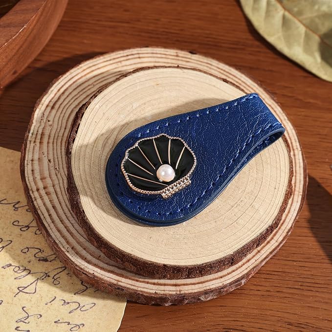 2PCS Magnetic Bookmarks with Pen Clip, Leather Bookmarks for Women, Magnetic Pen Holder Book Accessories, Gold Shell