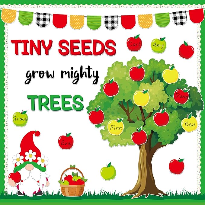 Apple Tree Bulletin Board Inspirational First Day of School Spring Classroom Trees Bulletin Board Decoration Growth Tree Writable Apple Paper Cutout for Religion Chalkboard Decor Wall Door Supplies