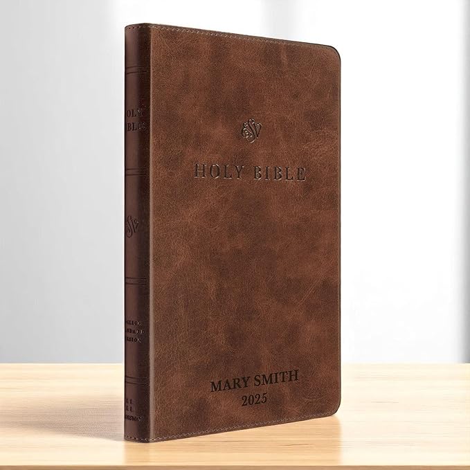 Custom Personalized Brown ESV Bible | Small Text | Customized with Name in Dark Brown | Faux Leather Premium Church Bible | English Standard Version Lay Flat Design
