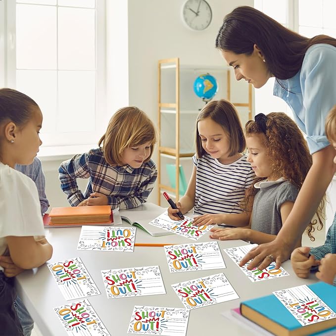 60Pcs Doodle Shout Out Cards for Employees Office Staff Teachers Students Coworkers Positive Appreciation and Recognition Reward Cards Encouragement Card for School or Work Bulletin Boards 6x4 in