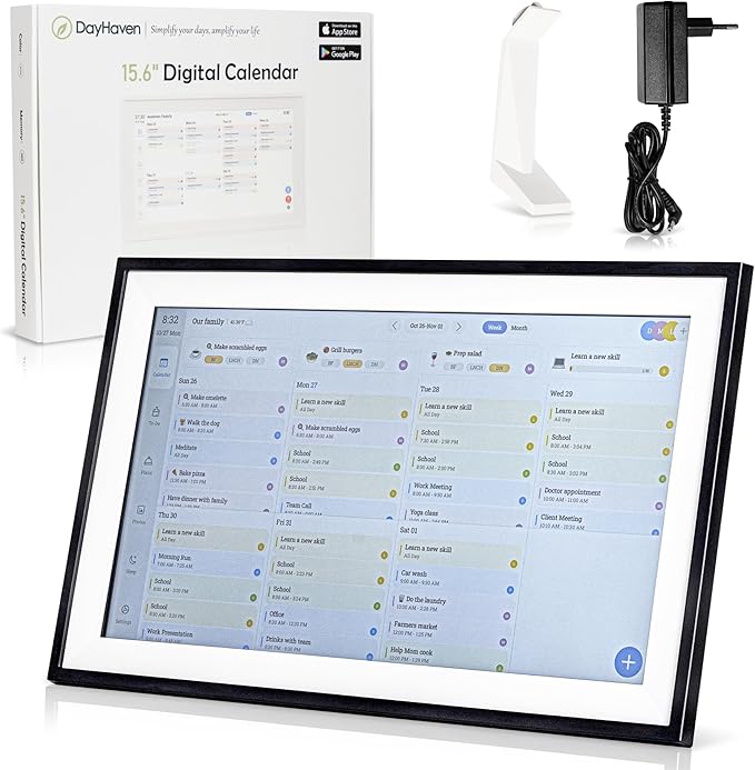Calendar: 15.6-inch Smart Family Organizer & Digital Wall Planner with Touchscreen, Chore Chart, and Meal Planning β Wall Mount or Countertop Command Center, White 2025 Edition