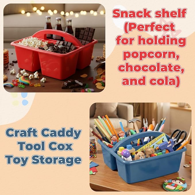 Kathfly 12 Pack Classroom Caddy Organizer with Handle, Plastic Art Craft Cleaning Caddy Bulk, Small Multipurpose Supply Organization Storage Basket for Table Desk Office Pencil Teacher (Blue Red)