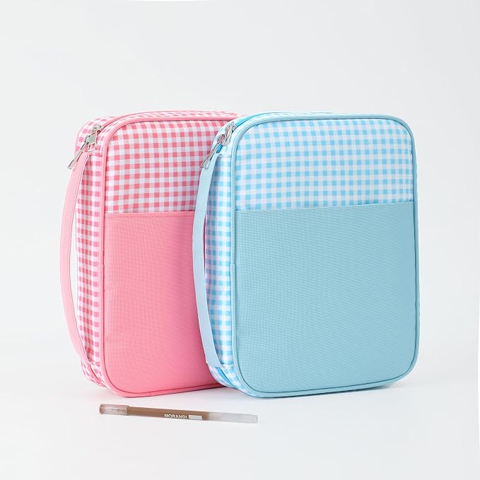 Bible Covers for Women, Bible Case, Bible Bag with Top Handle, Stripe Bible Bag Proteceive Book Case, Bible Carrying Church Bag for Christian Gifts (Blue Gingham)