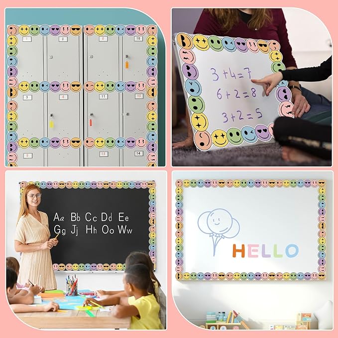 30 Pcs Boho Smile Face Magnetic Bulletin Board Borders 35 Ft Reusable Smile Magnetic Border Strip Happy Face Die Cut Trim Bulletin Board Decorations for Classroom Office & Activity Room Accessories