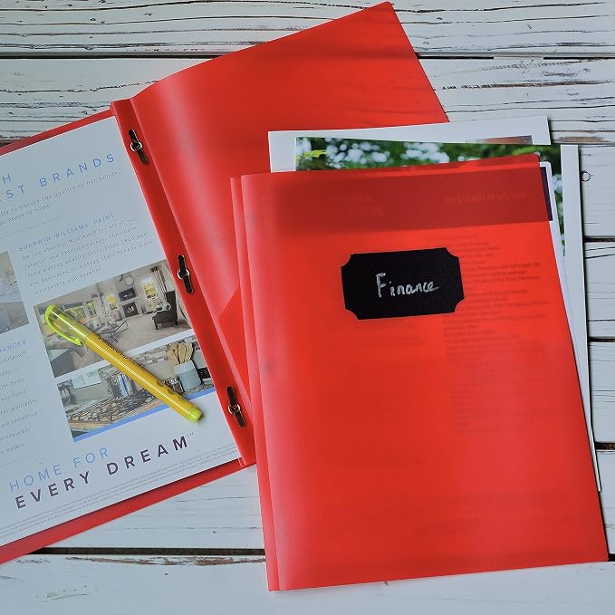 Youngever 6 Pack Heavy Duty Plastic Two Pocket Folders with 3 Prongs, Metal Prongs Fastener, Heavy Duty Plastic 2 Pocket Folder (Red)