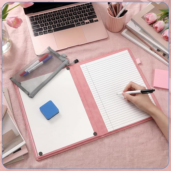 Feifeiya 6 Sides Dry Erase Notebook Portable Whiteboards Notebook Small Reusable College Ruled Lined Board Folding Mini Travel Dry Erase White Board for Office Study(Pink,A4: 9 x 12 Inches)