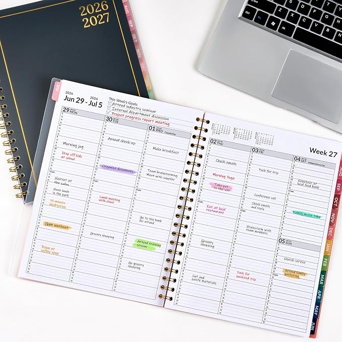 Forvencer Appointment Book Planner 2026-2027, Daily Weekly Monthly Calendar Planner (Jul 2026-Jun 2027), 8.5"X11" Hourly Agenda with 15-Min Slots, Flexible Cover Office School Organizer, A4, Blue