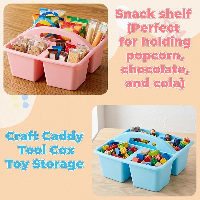 Kathfly 6 Pack Multipurpose Compartment Caddy, Plastic Storage Boxes with Handle, Assorted Colors Table Caddies Organizer for Classroom Office School Home Shower Supplies (Macaron Color)