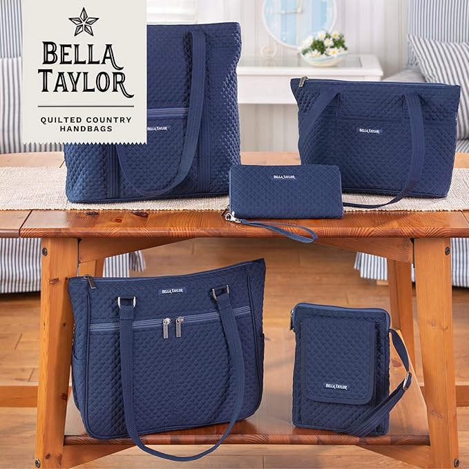 Bella Taylor Quilted Bible Cover for Women - Large Study Bible Case - Vintage Navy