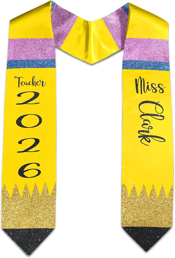 MDPrints Global Customized Graduation Stole Class Of 2026, Personalized Pencil Stole for Teacher, Gift For Graduation