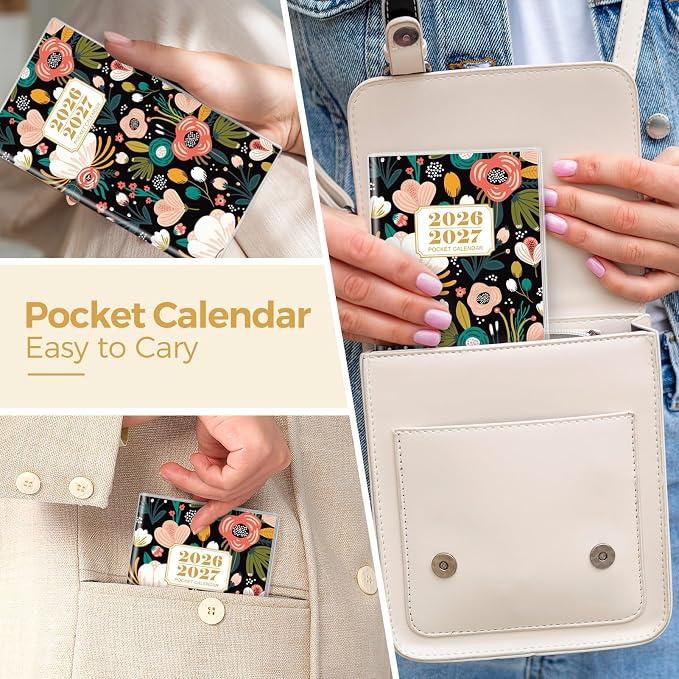 SKYDUE Pocket Calendar 2026-2027, 24-Month Small Monthly Pocket Planner Jan 2026- Dec 2027 for Purse, 6.7" X 3.7", Perfect for On-the-Go Planning and Organization