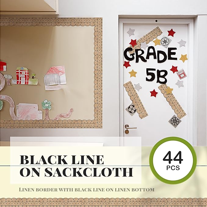 Leinuosen 50.5 ft Bulletin Board Border 44 Pcs Squiggles and Dots Die Cut Border Trims with 20 Sheet Glue Point Dots Bulletin Back to School Decoration for Classroom School Office(Burlap)
