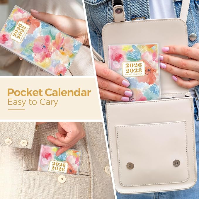 SKYDUE Pocket Calendar 2026-2028, Pocket Monthly Planner Jul 2026 - Dec 2028 for Purse, 6.7" X 3.8" 30-Month Small Planner, Academic Year Calendar, Compact Design with Plastic Sleeve