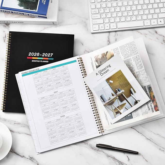 Planner 2026-2027 - 2026-2027 Monthly Planner, Monthly Calendar, 9" x 11", Jul 2026 - Dec 2027, Large, Twin-wire Binding, 12 Months Tabs, Holidays, Two-Sided Pocket, Thick Paper