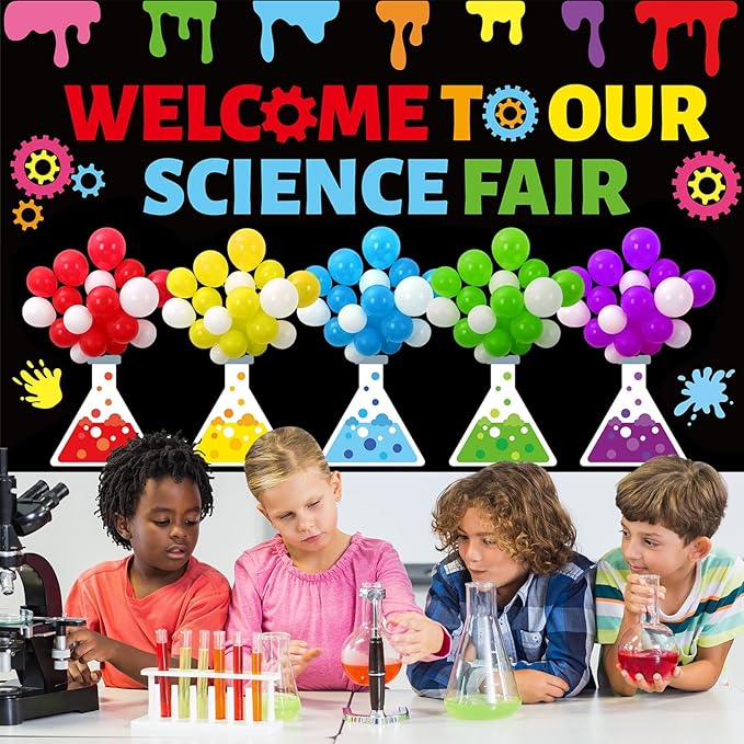 Science Bulletin Board Set 3D Balloon Welcome to Our Science Fair Board Craft for Classroom Decorations Colorful Balloons Chemistry Lab Cutouts for School Library Home Wall Decor Supplies