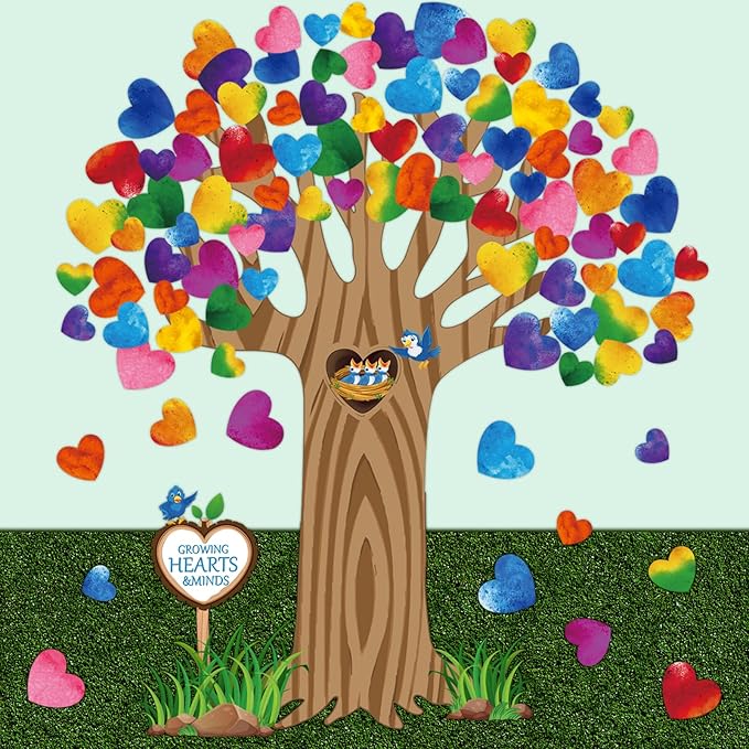 Pajean Classroom Decorations Tree Bulletin Board Set with Colorful Heart Cutouts Bulletin Board Classroom Decorations Gratitude Kindness Family Tree Wall Decor for Door Wall Chalkboards Decor